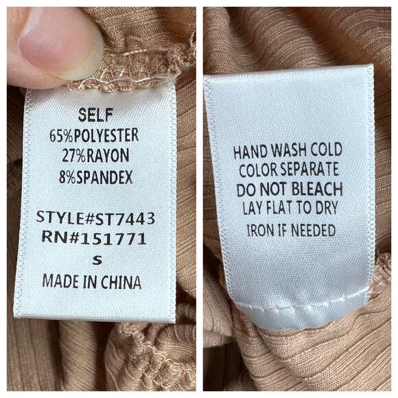 Womens Corset Look Ribbed Ruched Cropped Tank Top Stretch Tan Beige Size Small - Picture 6 of 6